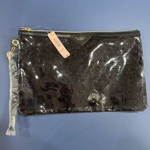 NWT Victoria's Secret Zippered Makeup Cosmetics Purse - Black Lace Plastic